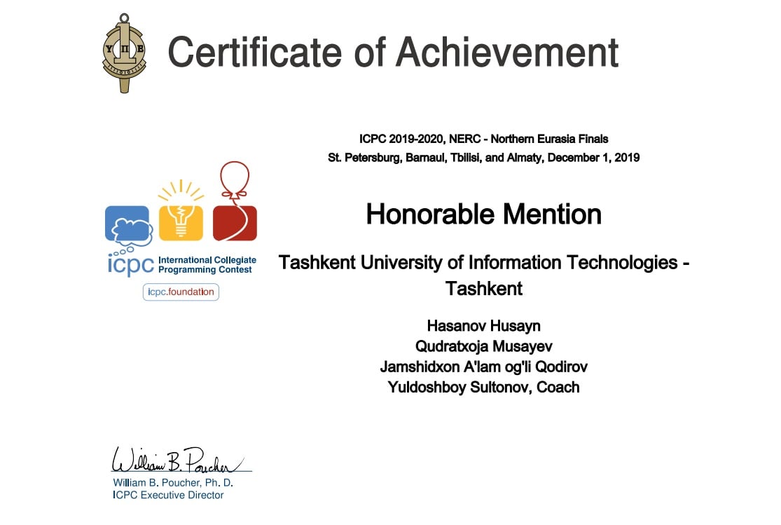 ACM ICPC — Honorable Mention (Dec 2019)